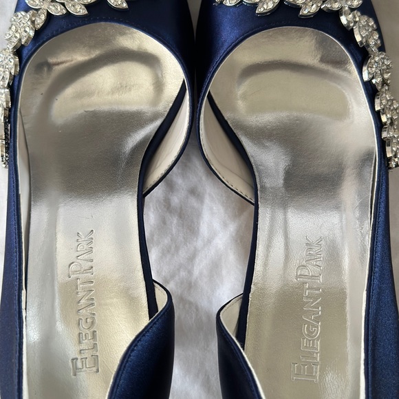 ElegantPark Navy Satin Rhinestone Glitter Bridal Wedding Pumps 3-1/4” Heel NWOT - Picture 6 of 9